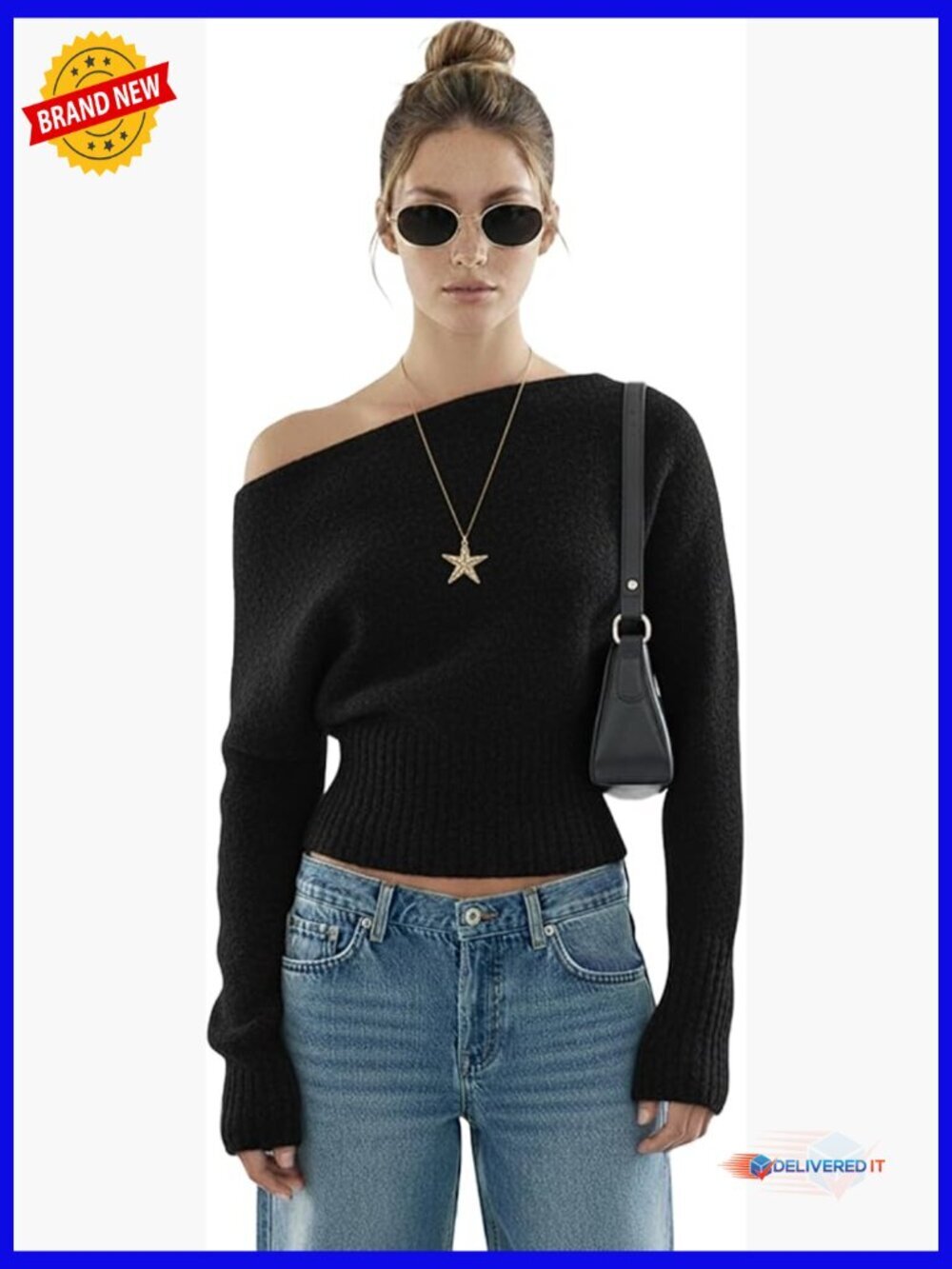 Off The Shoulder Crop Sweater Y2K Tight Banded Waist Going Out Tops